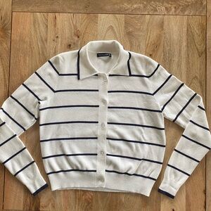 Elegant Striped Cardigan in Navy and Cream